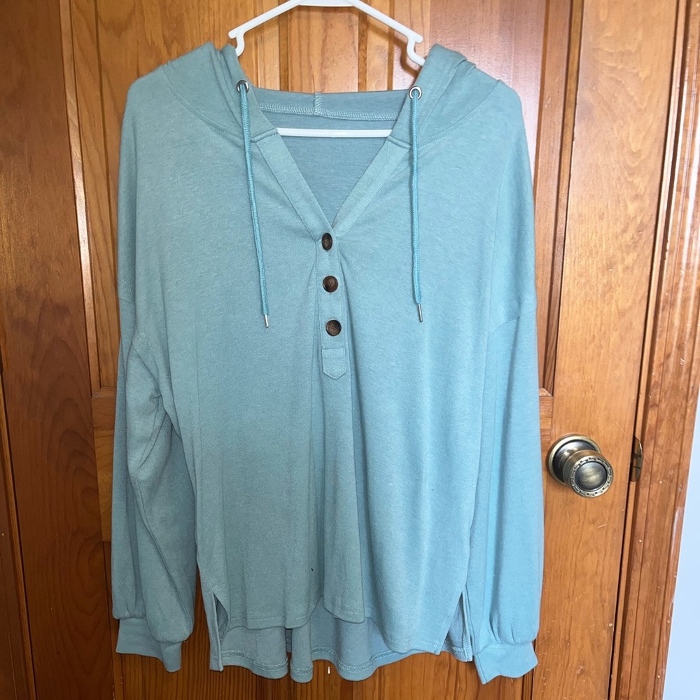 Liam & Company blue hooded pullover sweater